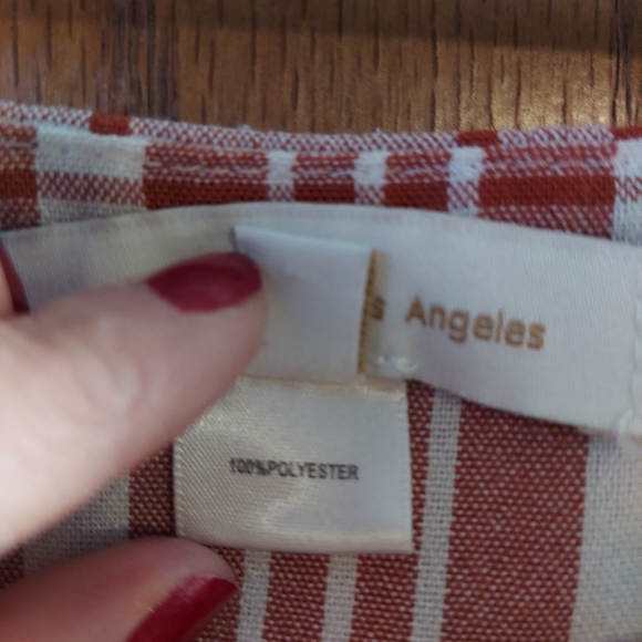 Monteau Los Angeles Rust White Plaid Mini Dress Small Puff  3/4 Sleeves - Picture 3 of 7